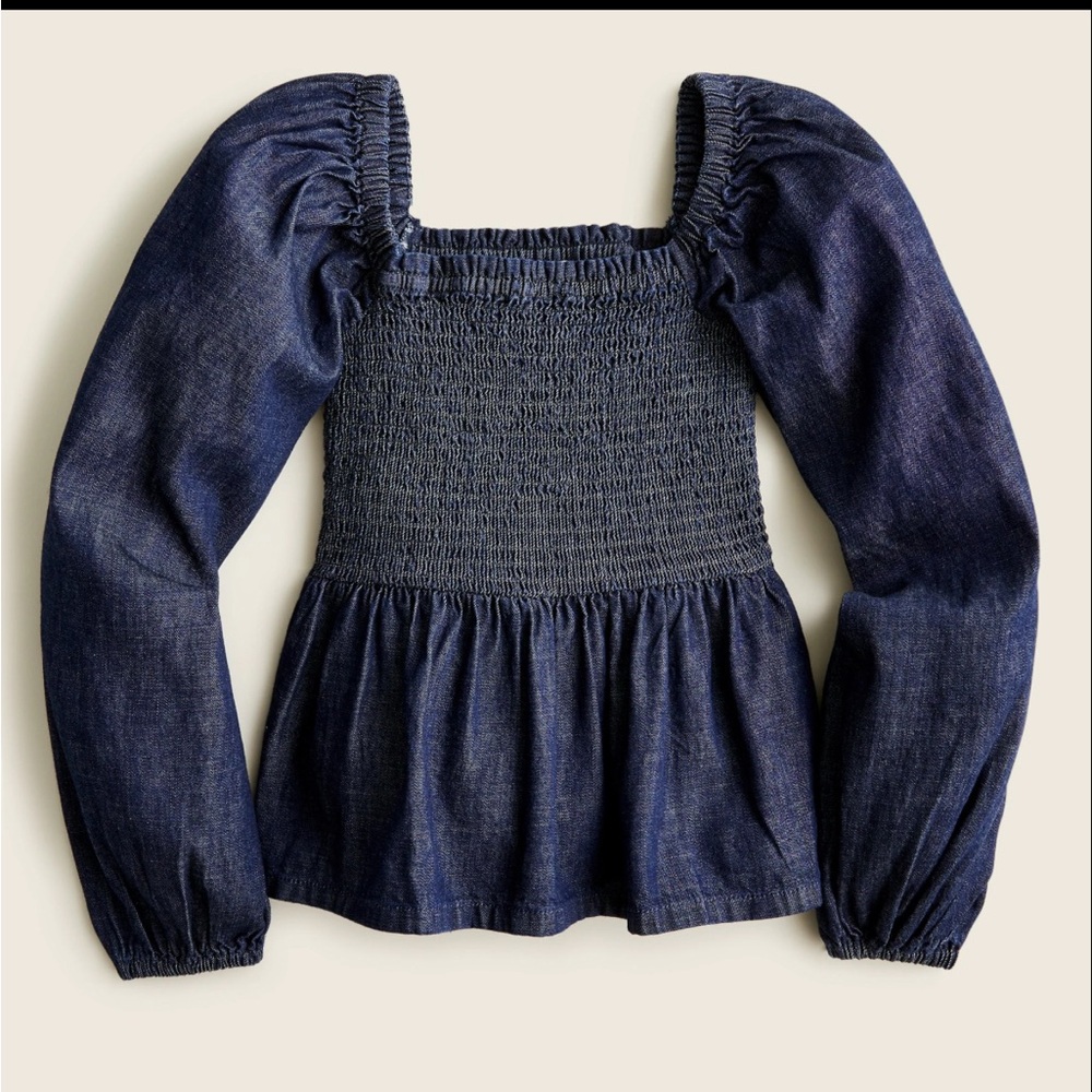 J. Crew Dark denim Smocked Blouse